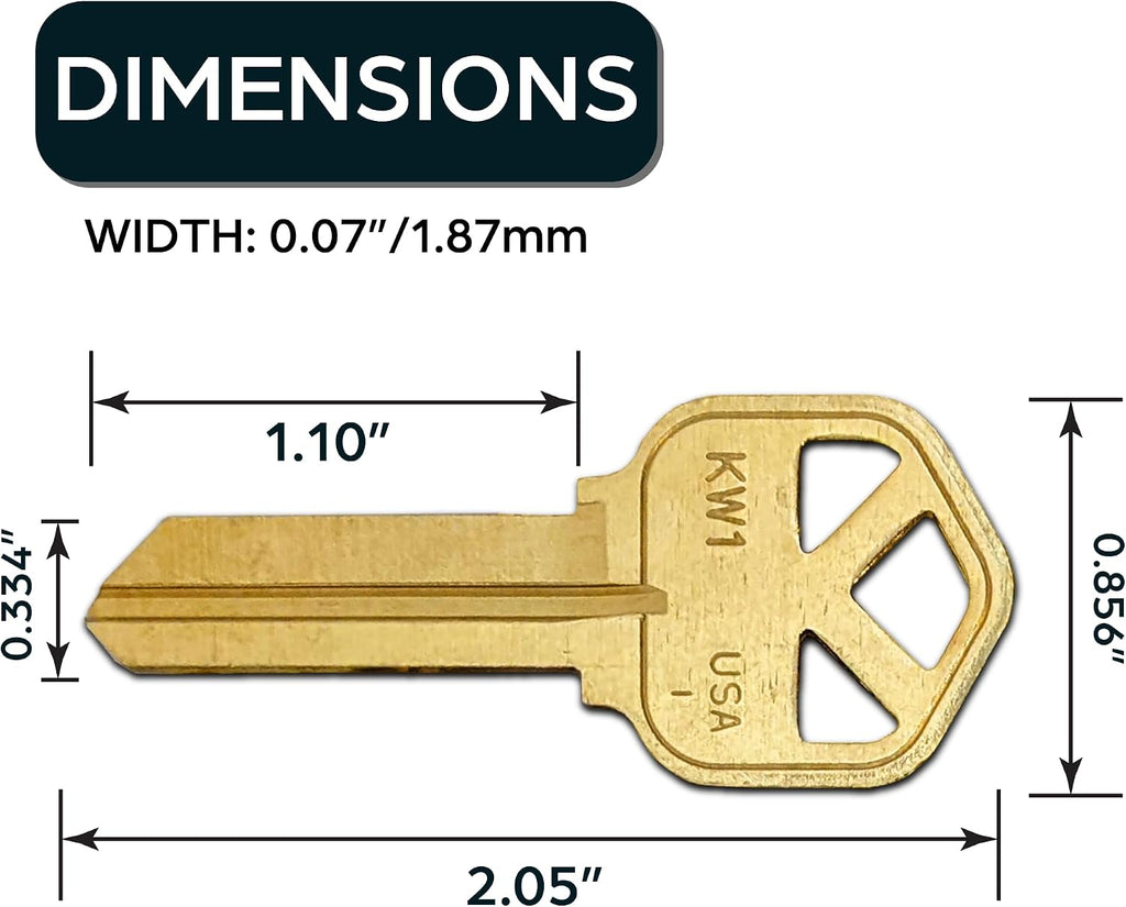 Kwikset Key Blanks in Premium Brass Quality | KW1 Uncut Blank Keys for Home and Professional Use | Pack of 10 Keys