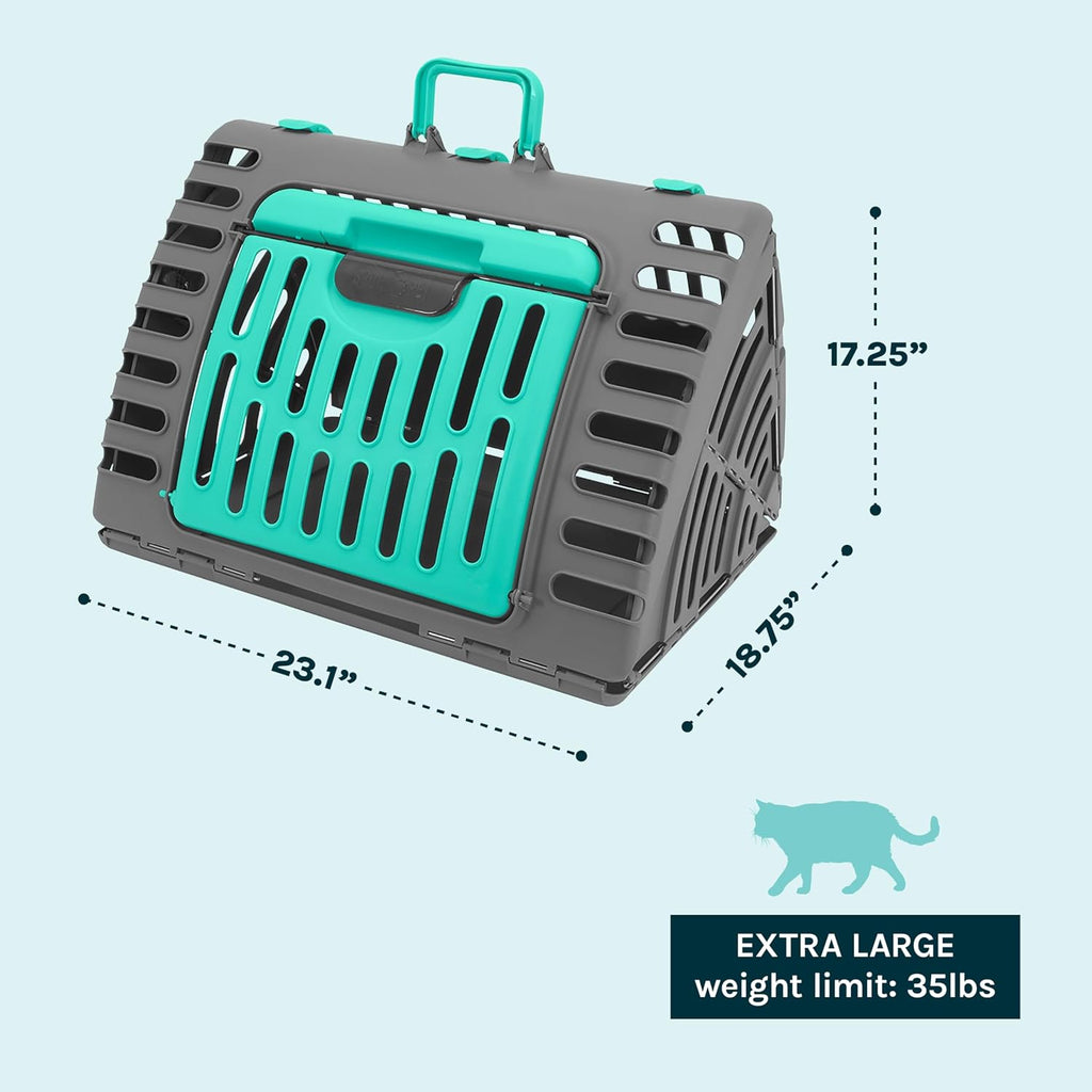 SportPet X-Large Hard-Sided Travel Cat Carrier - Cat Carrier with Patented Wide Side-Opening Door, Foldable Portable