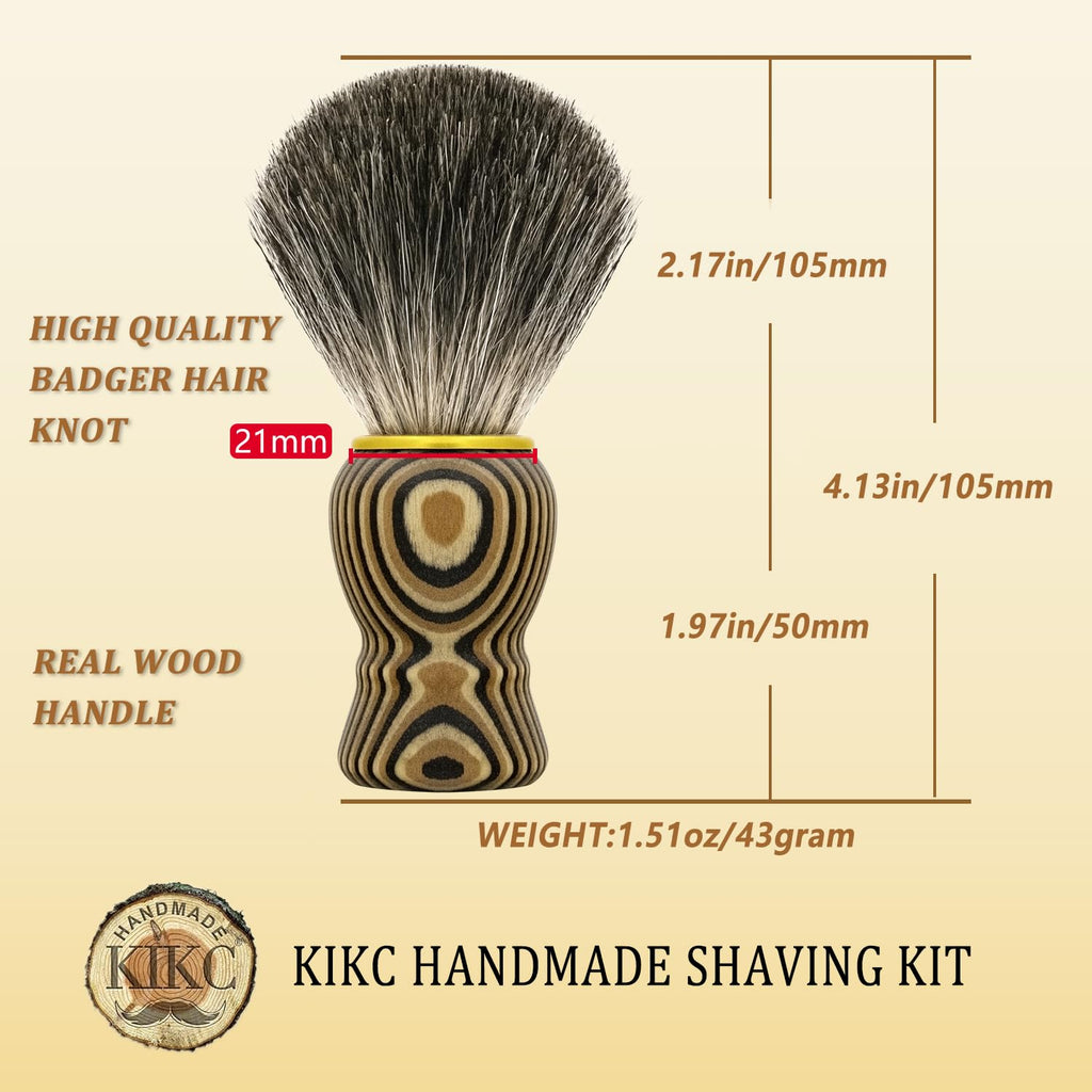 Hand Crafted Pure Badger Shaving Brush for Wet Shave, Soft Bristle, Art Annual Ring Wood Handle, Best Gift for