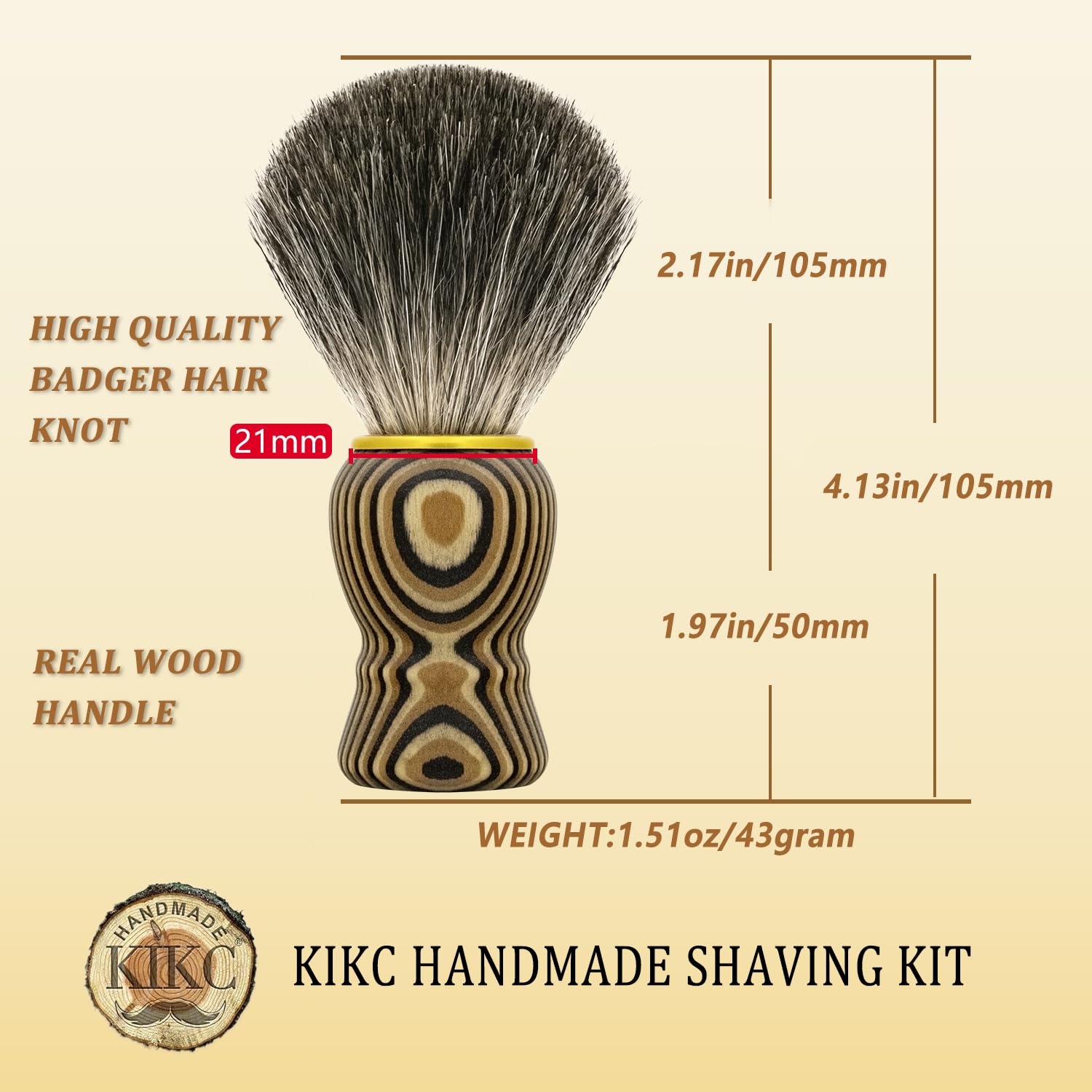 Hand Crafted Pure Badger Shaving Brush for Wet Shave, Soft Bristle, Art Annual Ring Wood Handle, Best Gift for