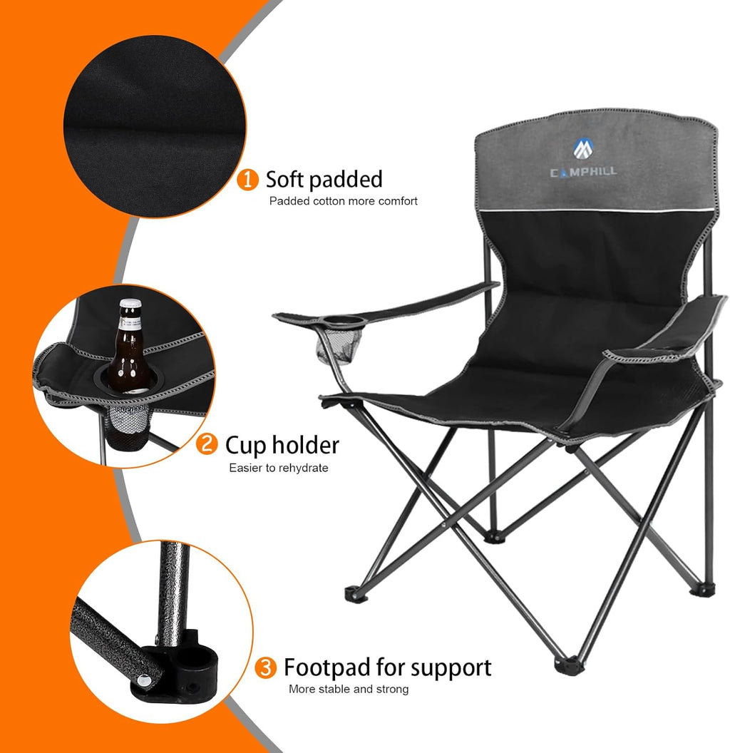 Camping Chair Set of 3, Outdoor Folding Camping Chairs for Heavy People with Cup Holder & Carry Bag,Collapsible Chair