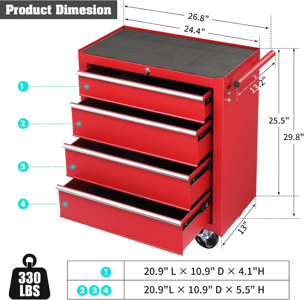 Rolling Tool Chest, Rolling Tool Box Storage Cabinet, Heavy Duty Utility Cart with Wheels, Design for Garage