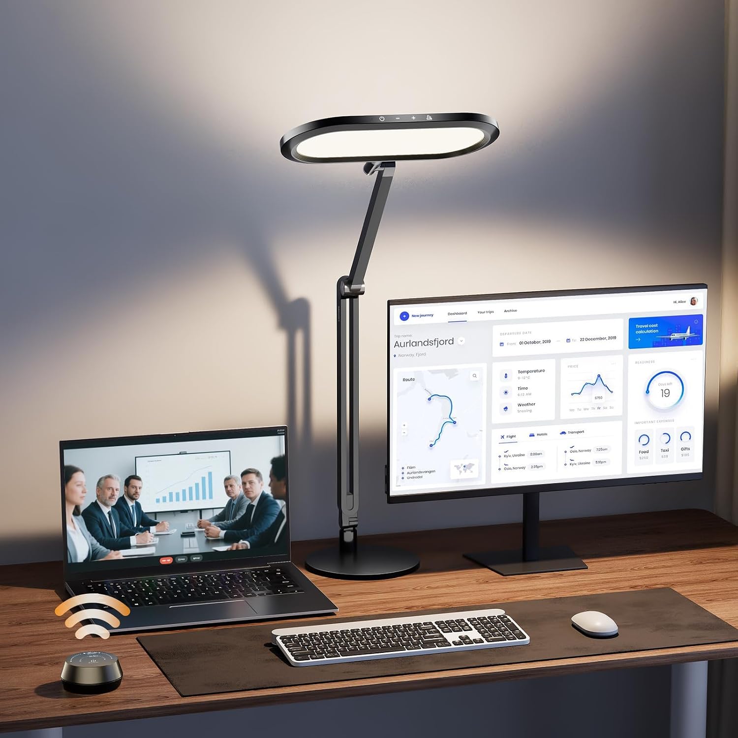 Premium LED Desk Lamp, Dual-Sided Soft Lighting with Knob Remote | Eye-Caring Diffused Light for Home Office, Video