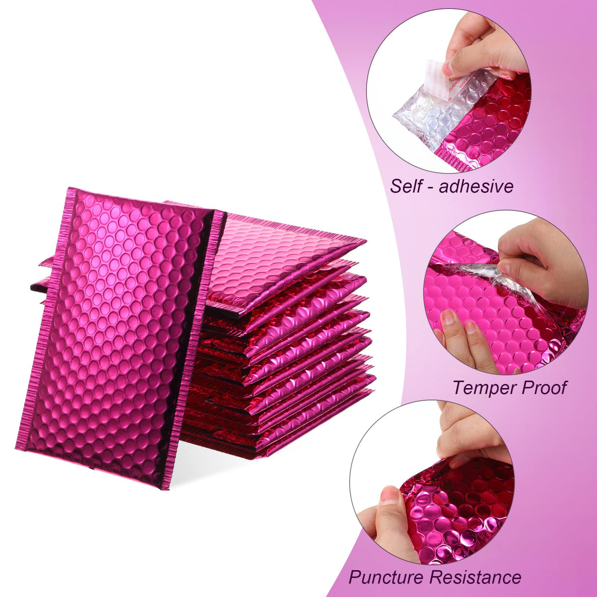 50 Pcs Bubble Mailers 3 Sizes, Bubble Shipping Envelopes, Rose Red