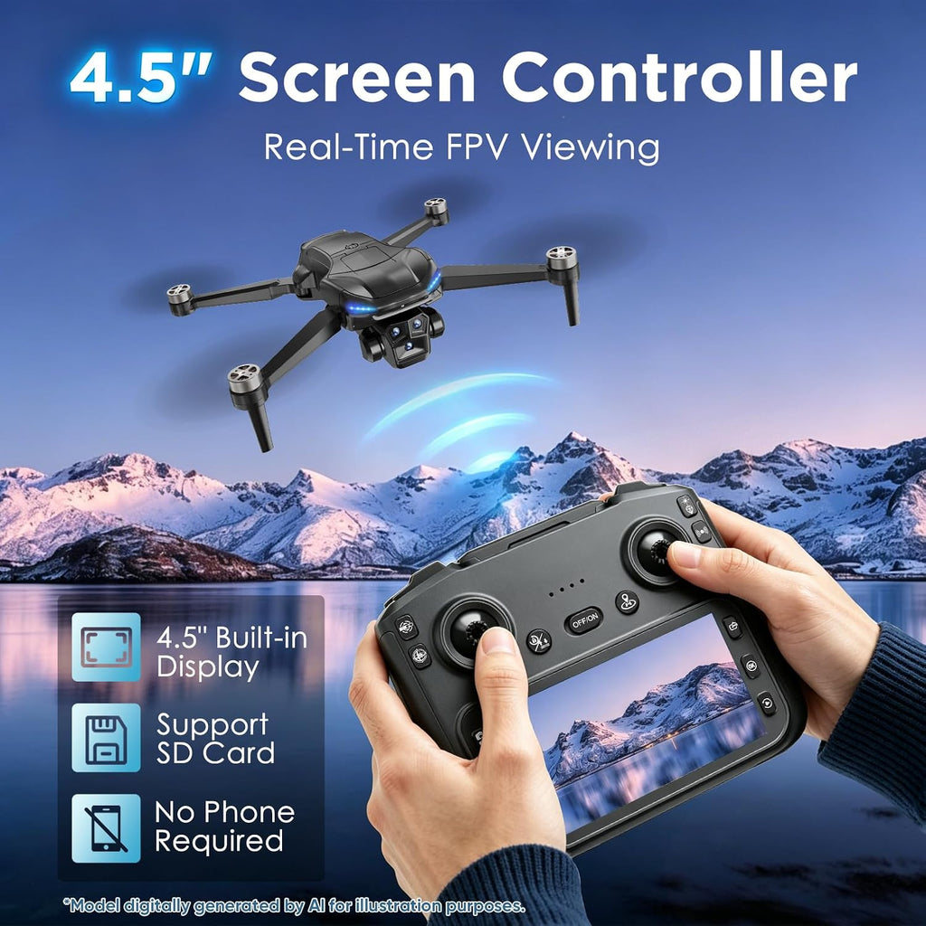 GPS Drone with 4K Camera for Adults, RC Foldable Quadcopter with 4.5” HD Screen Controller, Brushless Motor, GPS Auto