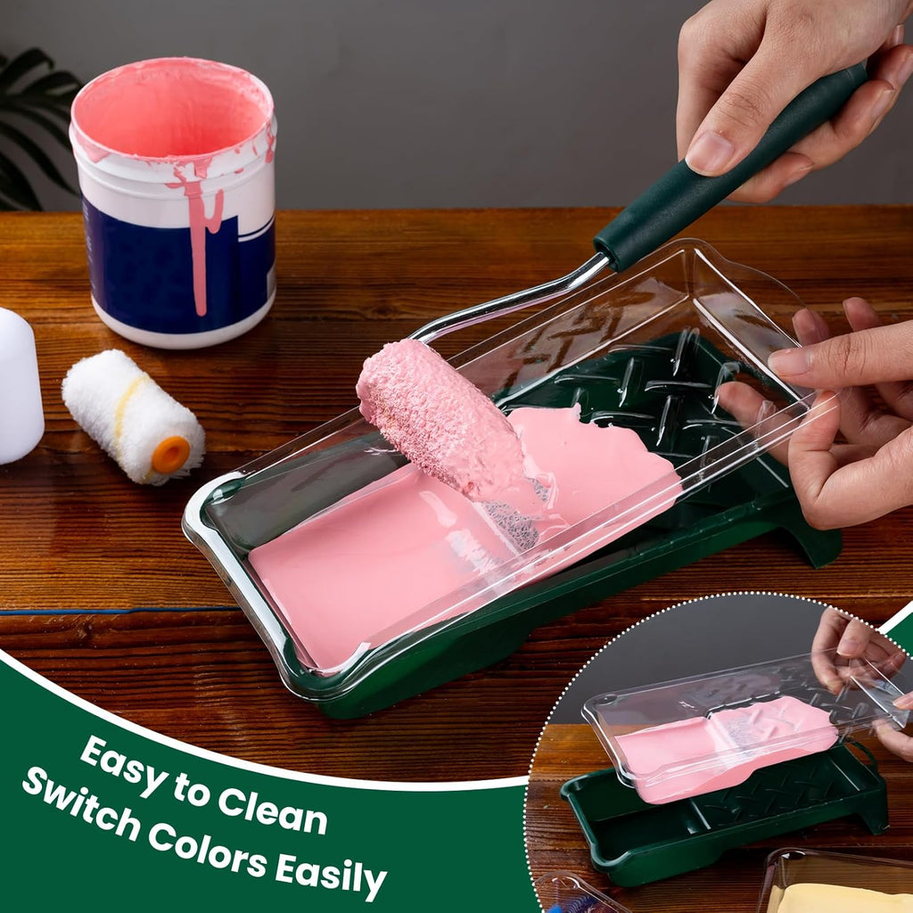 Paint Roller Kit, 12 Pack, 2 Inch Mini Paint Rollers, Small Paint Tray Liners, Microfiber Roller Covers & Sponge