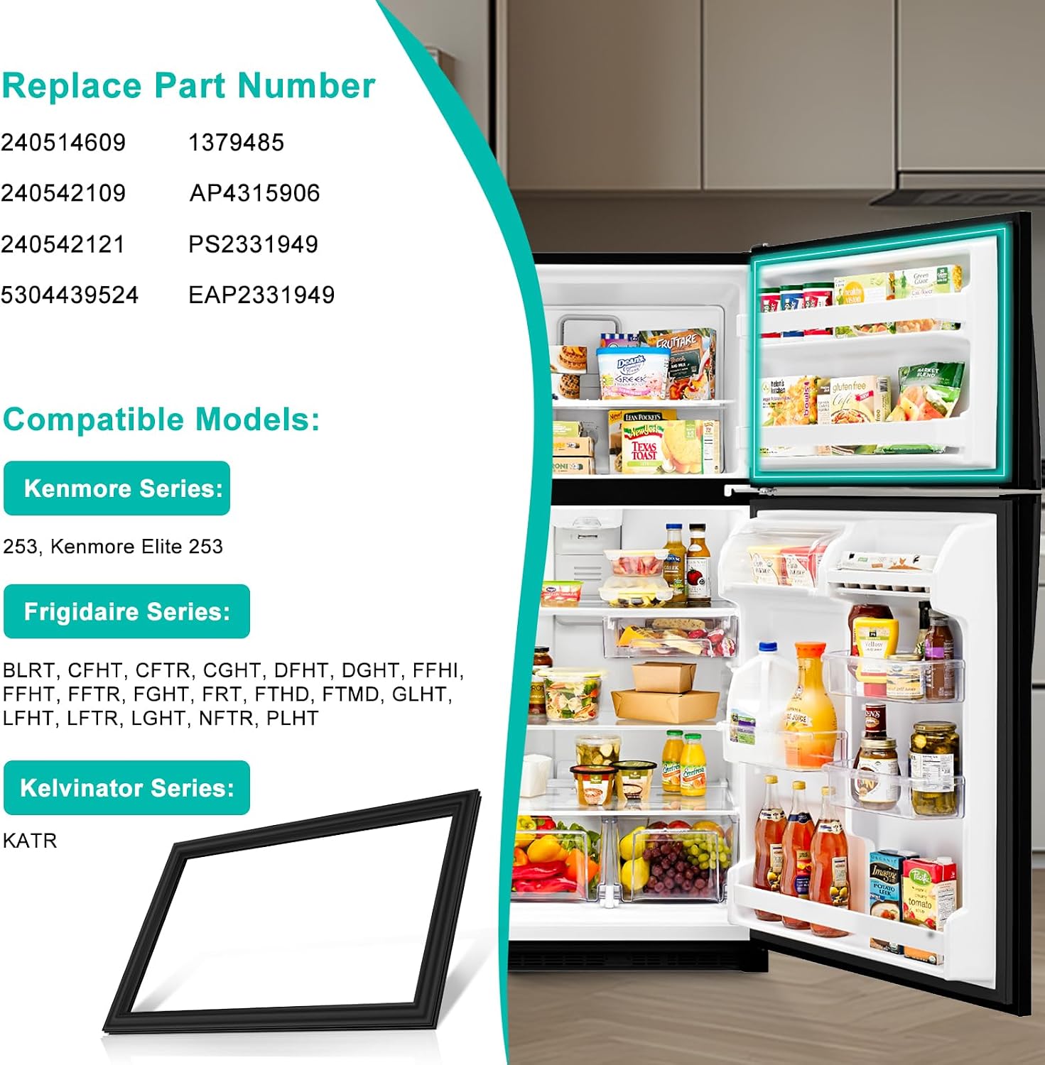 Upgraded 241872509 Refrigerator Freezer Door Gasket Replacement Compatible w/Frigidaire Freezer Door Seal