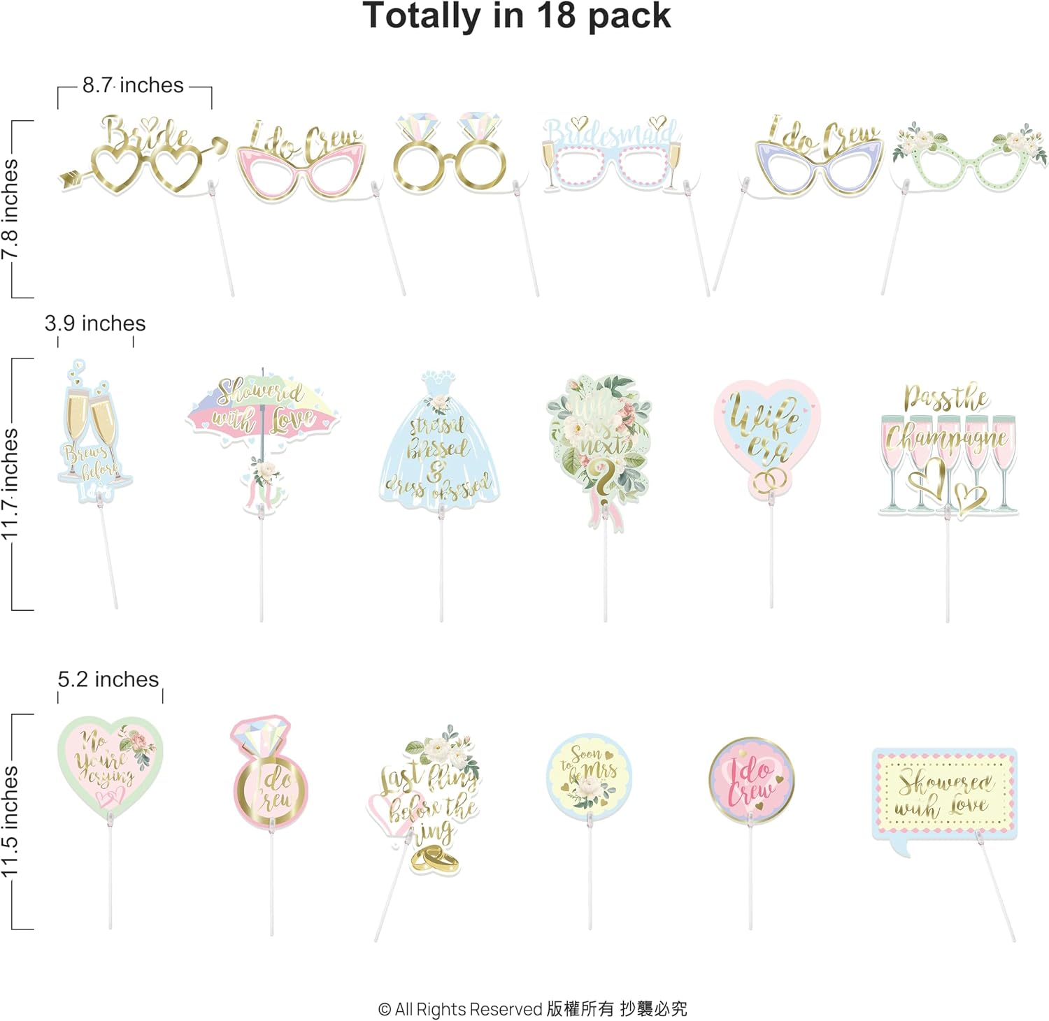 Bridal Shower Photo Props Bachelorette Photo Booth Props Pastel and Gold Party Accessories Hen Do Engagement Proposal