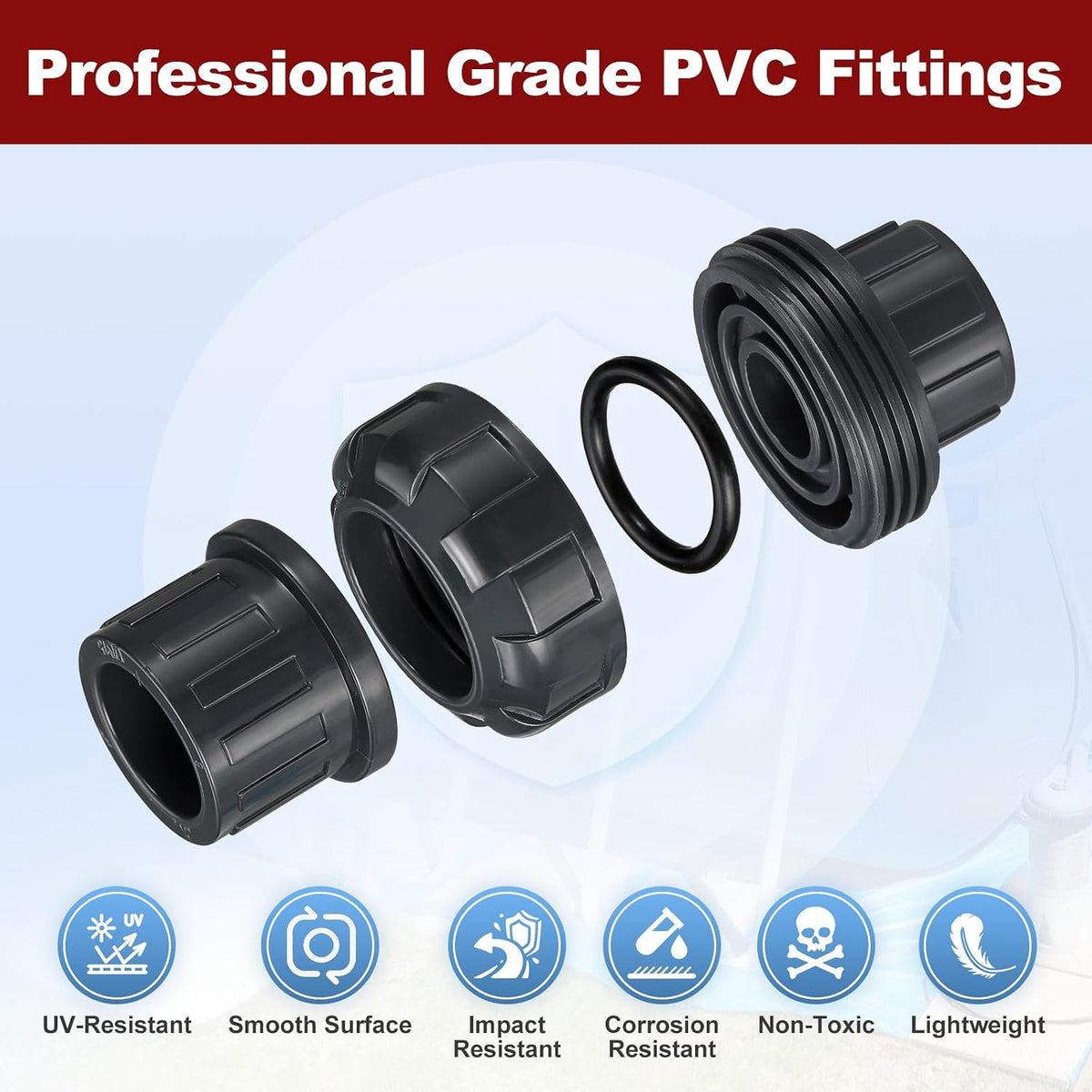 DTGN 4Pcs 1 1/2" PVC Union Coupling Pipe Fitting SCH80 Slip Union Adapter