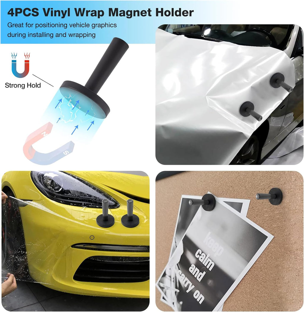 Vinyl Wrap Tool Kit for Car Window Tint Installation with Magnet Holder, Rubber & Vinyl Squeegees, Shank Gasket, Mini