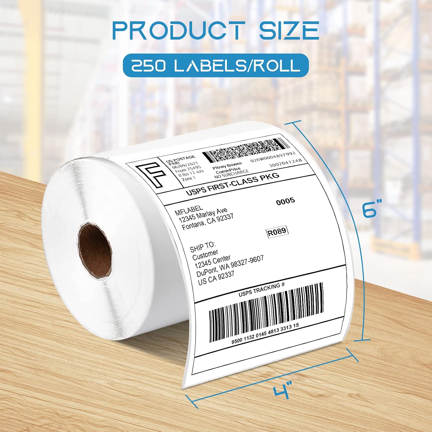 4x6 Thermal Shipping Labels - 2 Rolls of 250, Perforated & Smudge-Proof Direct Thermal Labels Compatible with Rollo
