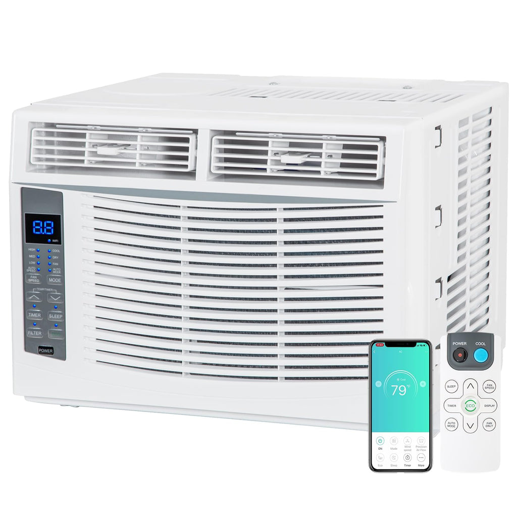 WiFi Enabled 6,000 BTU Window Air Conditioner, Smart Window AC Unit with Remote, Energy Saving, Easy Install Kit