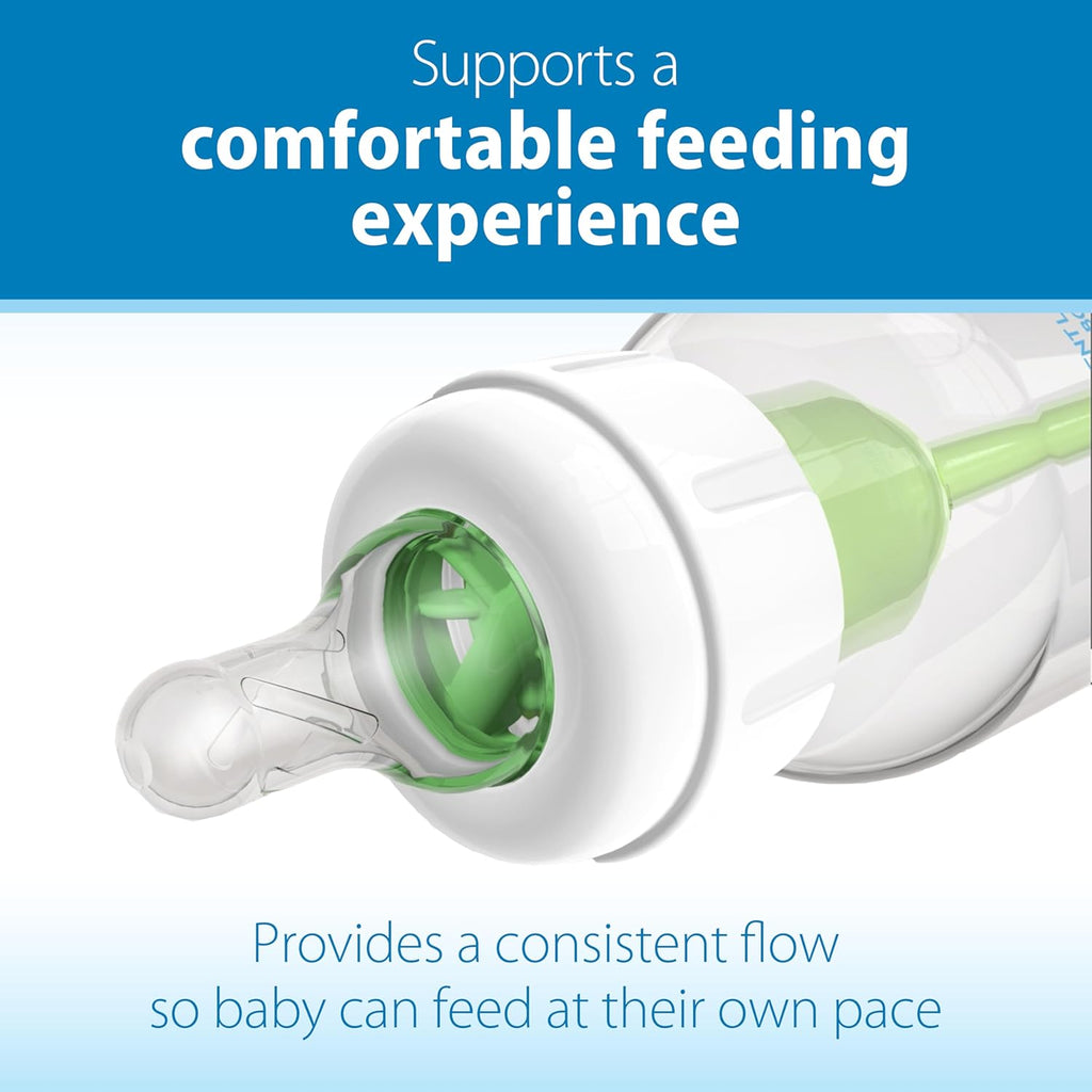 Natural Flow Anti-Colic Options+ Narrow Baby Bottle, 4 oz/120 mL, with Level 1 Slow Flow Nipple, 0m+, 4 Pack