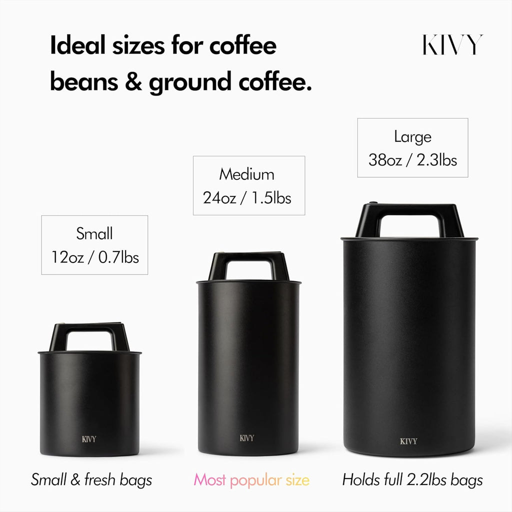 Vacuum Coffee Canister - Push Lid Preserves Coffee Aroma & Oil | Stainless Steel Airtight Coffee Canister - Container