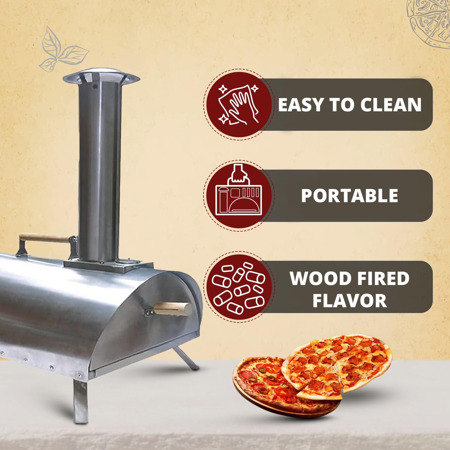 Portable Wood-Fired Pizza Oven Kit, 800°F, 13" Stone