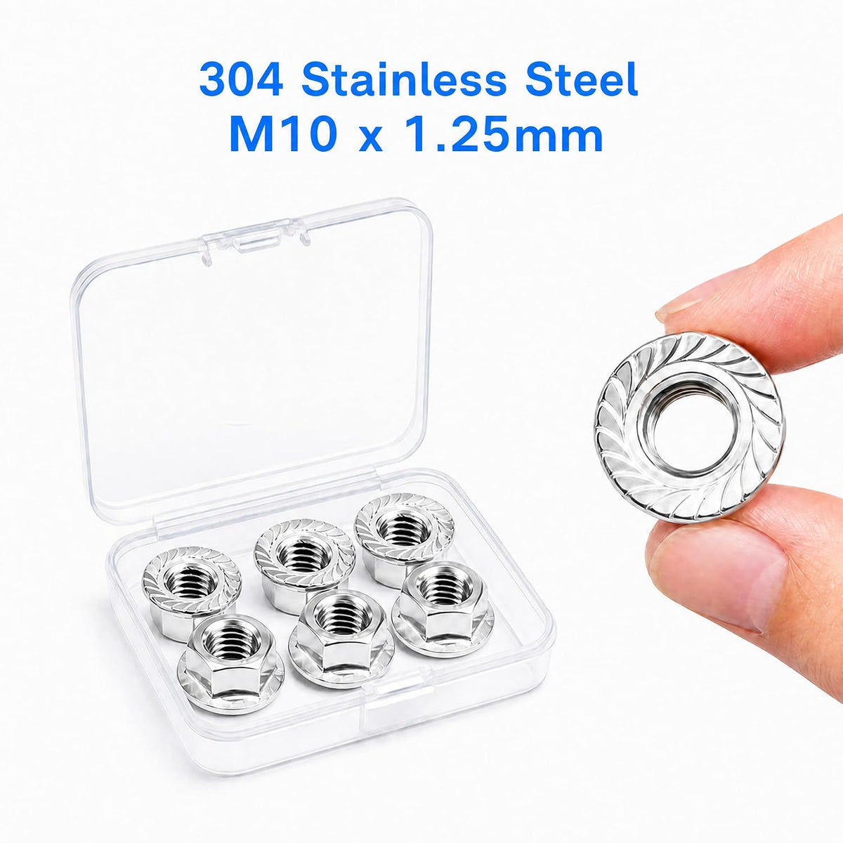 M10 x 1.25mm Serrated Flange Nuts Hex Lock Nuts, 6PCS, 304 Stainless Steel