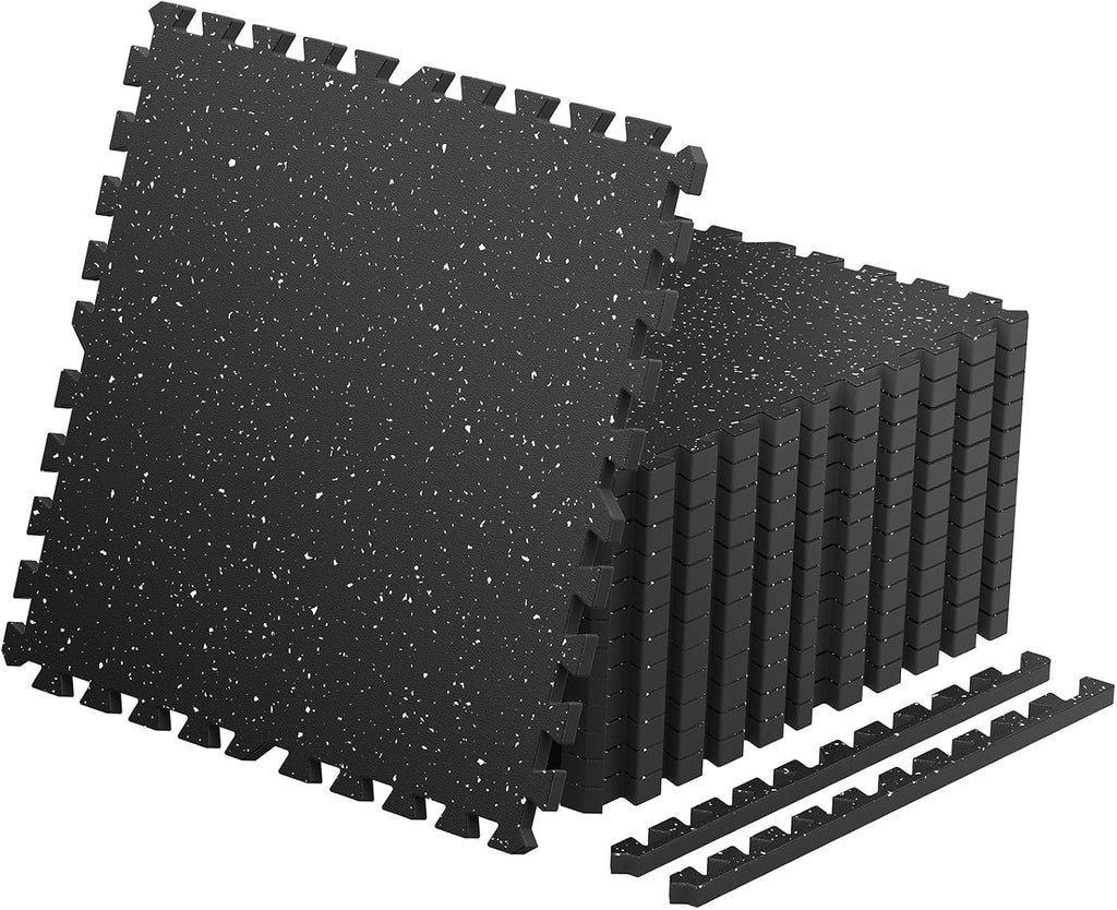 0.56'' Thick 12 Pcs 48 Sq Ft Non-Slip Rubber Top Exercise Equipment Mats, High Density EVA Foam Mats with Rubber Top