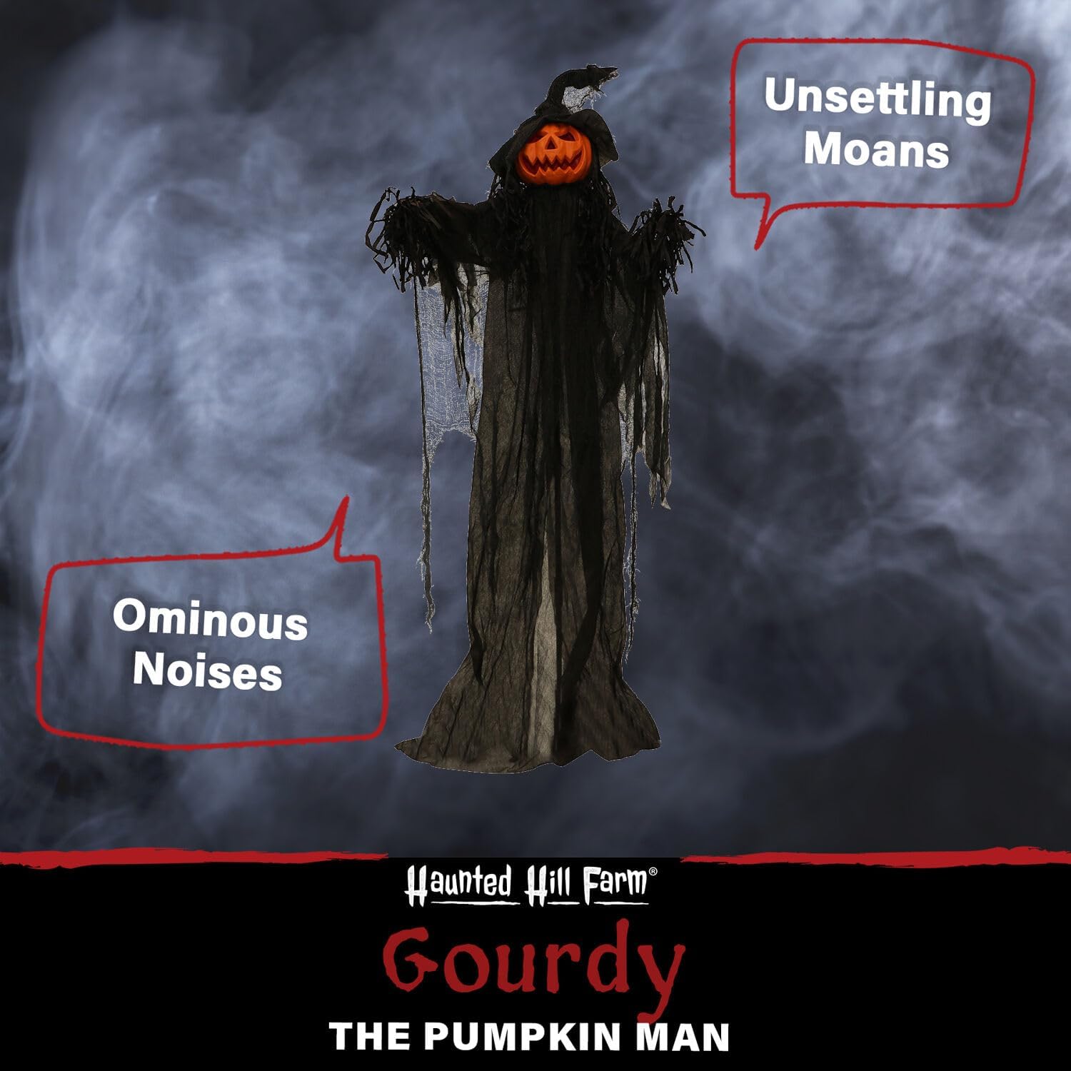 Life-Size Scary Poseable Pumpkin Witch, Halloween Prop with Touch Activated Lights and Sound, Battery Operated Indoor
