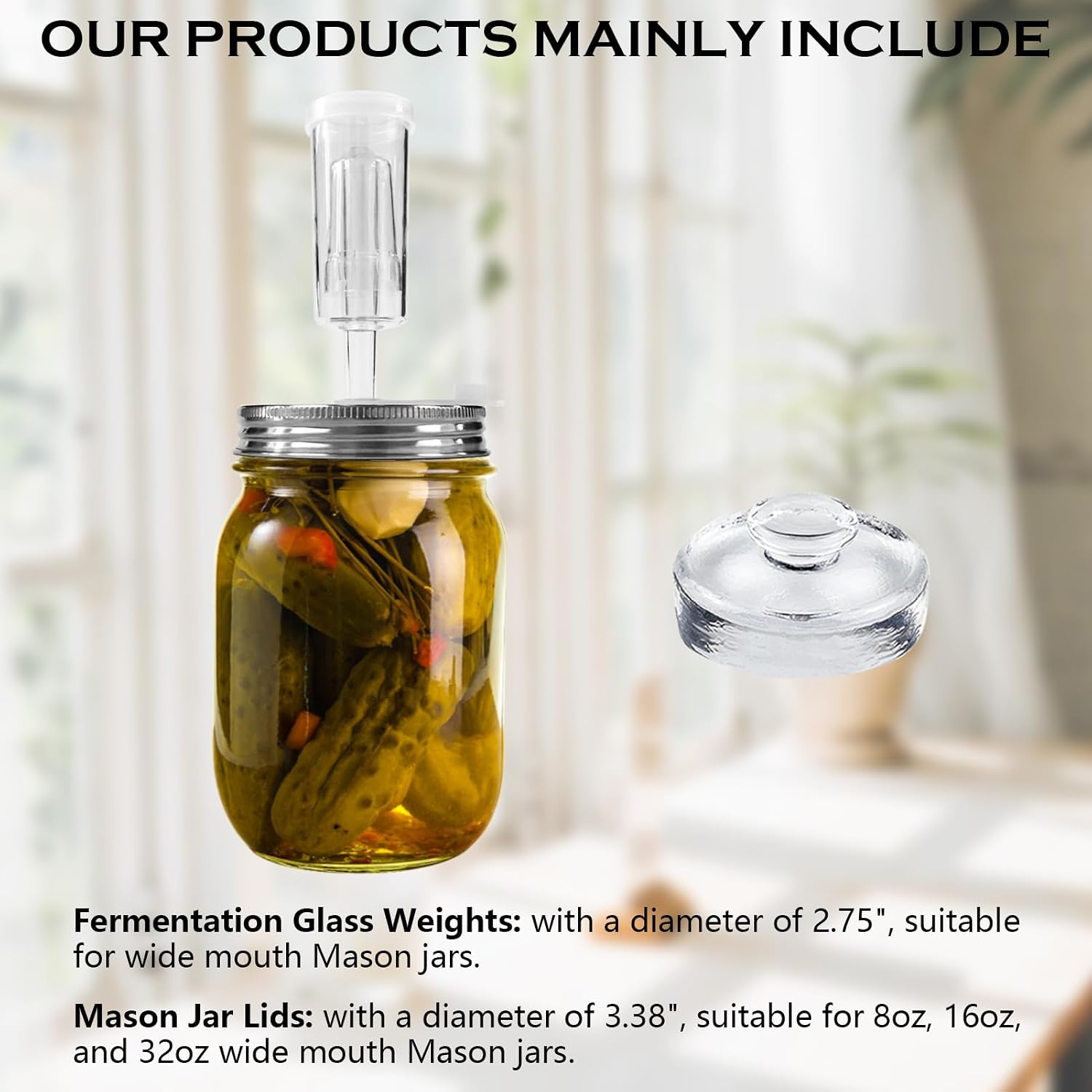 28 Pcs Fermentation Kit-5 Stainless Steel Fermentation Lids, 5 Glass Weights, 5 Airlocks, 6 Silicone Rings, 6