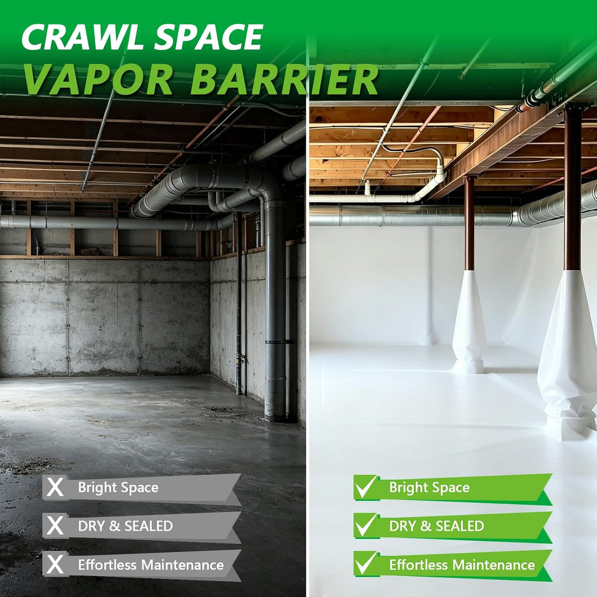 White Crawl Space Vapor Barrier, 12x100FT 10 mil Plastic Sheeting
