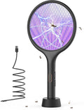 Electric Fly Swatter 4000V Bug Zapper Racket Dual Mode (1, Black) | Auto Manual Mode, Purple Attractant Light
