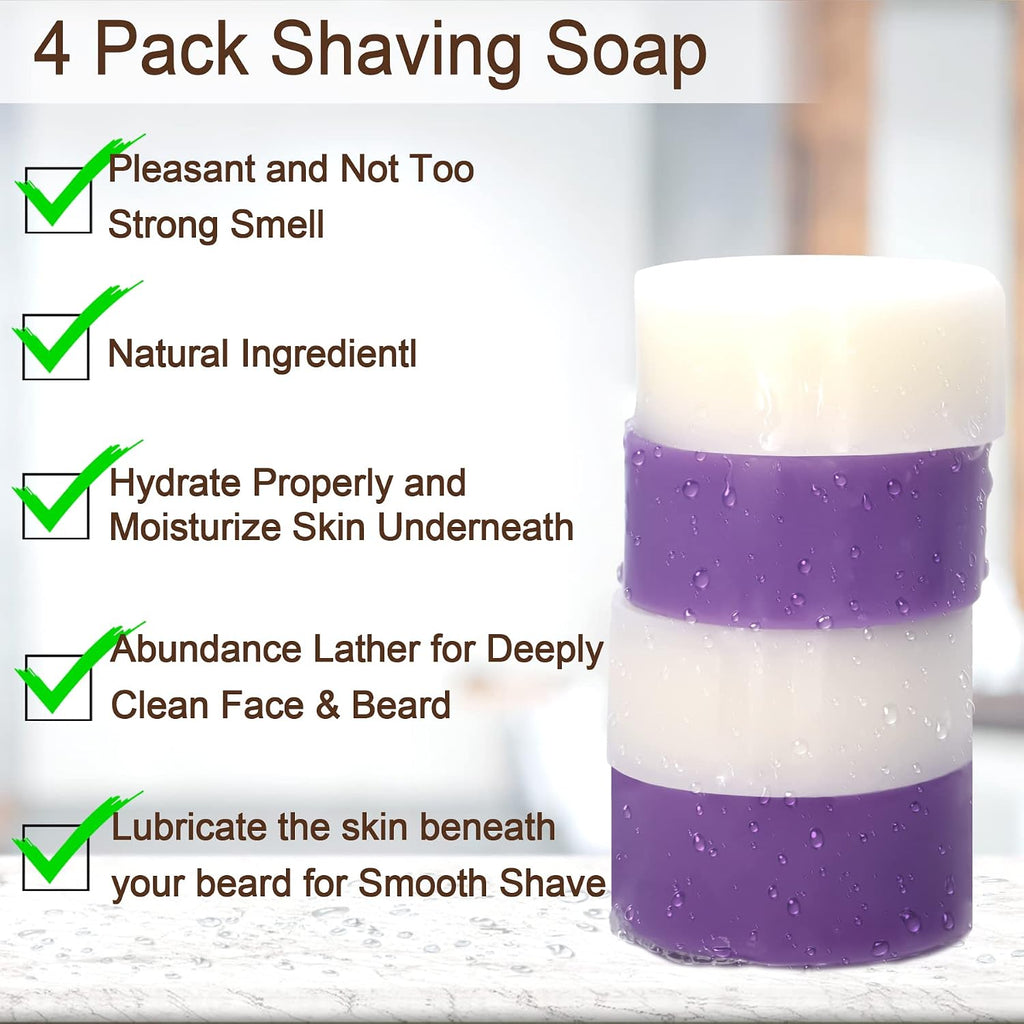 4 Packs Shaving Soap w/Shaving Bowl,Shaving Brush,Shaving Cream,Unqiue Gift Set Mens Shaving Kit for Christmas