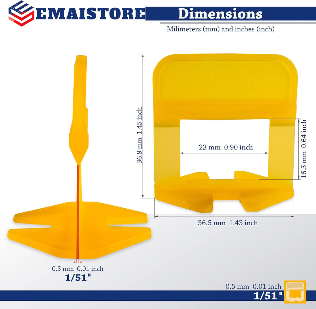 Tile Leveling System – ULTRA-THIN 0.5mm (1/51 Inch) – 2000 Tile Spacers – Compatible with Most Wedges – Thinnest