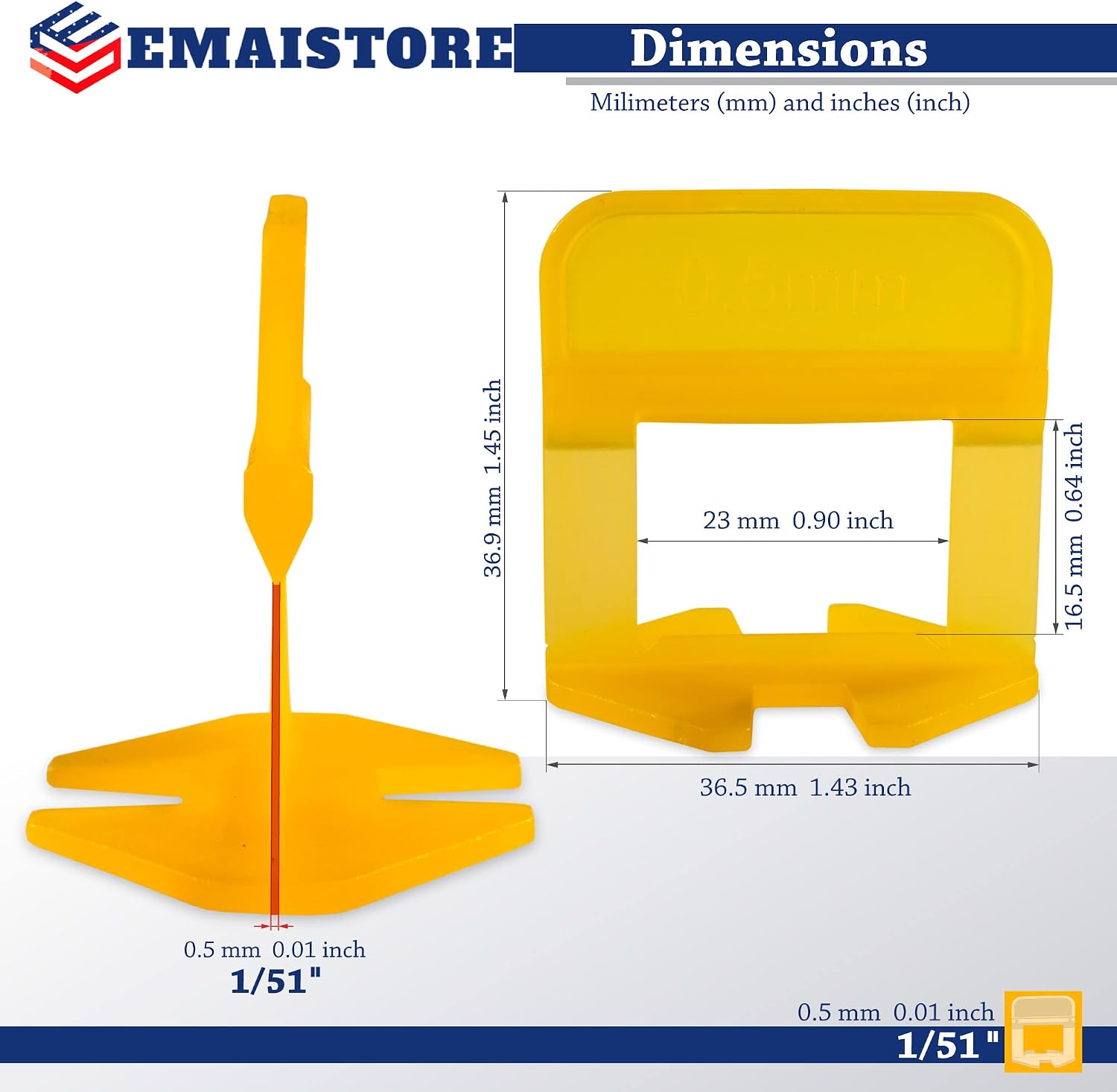 Tile Leveling System – ULTRA-THIN 0.5mm (1/51 Inch) – 2000 Tile Spacers – Compatible with Most Wedges – Thinnest