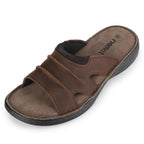 Men's Leather Slide Sandals, Mesh Lined, Memory Foam Brown US11/EU44