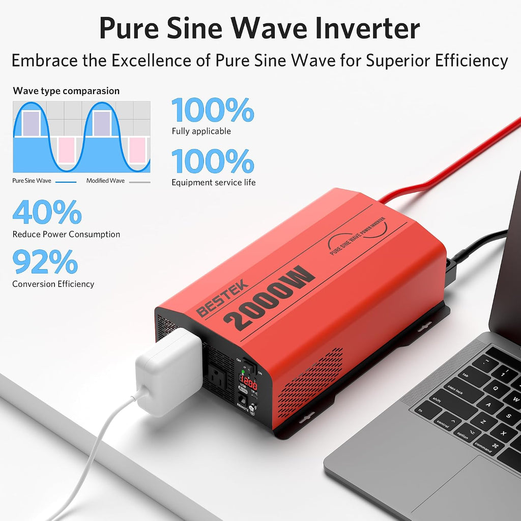 2000 Watt Pure Sine Wave Power Inverter 12V DC to 110V/120V AC Converter for Home, RV, Truck, Off-Grid Solar Power 3