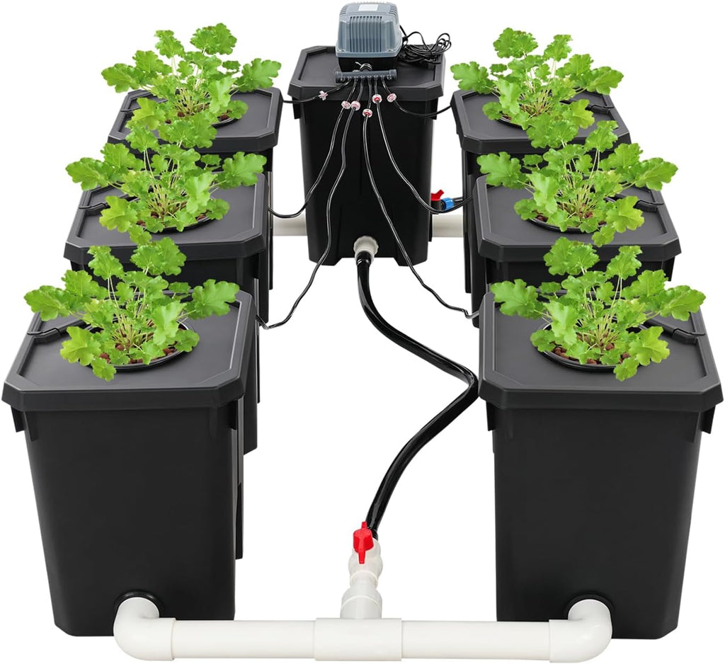 DWC Hydroponic System, Hydroponic Bucket Set (6 Planting Buckets+1 Storage Bucket), 7.13Gallon Water Culture Growing
