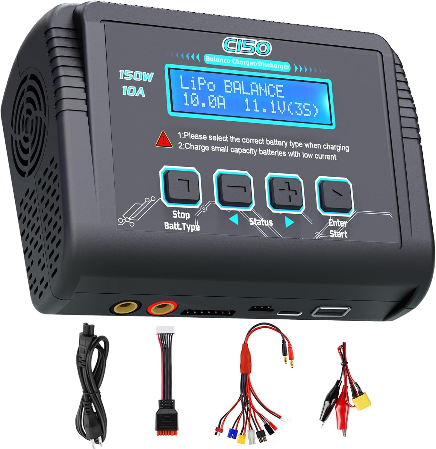 Lipo Battery Charger, 1-6S Balance Charger Discharge 150W 10A AC/DC for Li-Po Li-Hv Ion Fe NiMH NiCd Pb Hobby