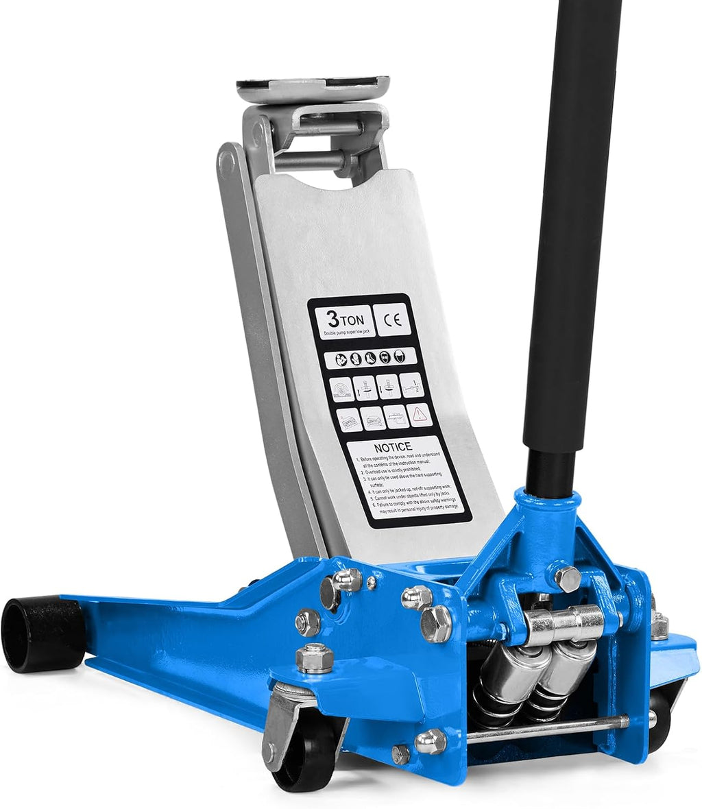 3 Ton Floor Jack, Aluminum and Steel Low Profile Jack with Dual Pistons Quick Lift Pump for Cars & SUVs, Lifting