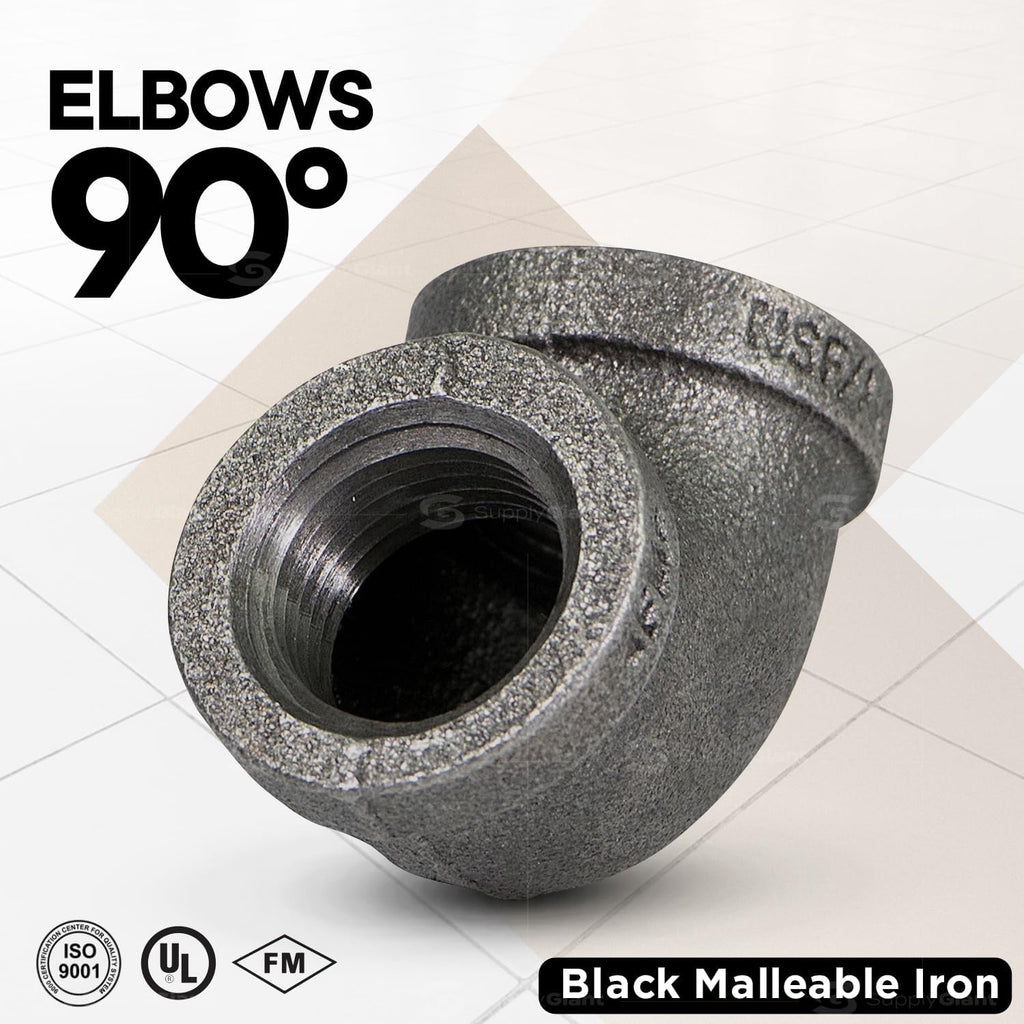 Supply Giant CNOM0034 3/4 in. 90 Degree Malleable Iron Elbow Fitting for High Pressures with Female Thread Connects and Black Finish