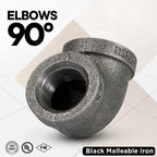 Supply Giant CNOM0034 3/4 in. 90 Degree Malleable Iron Elbow Fitting for High Pressures with Female Thread Connects and Black Finish