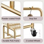 Rolling Laundry Cart with Wheels, Laundry Hamper Basket Organizer with Clothes Hanging Rack, Wire Storage Cloth Shelf
