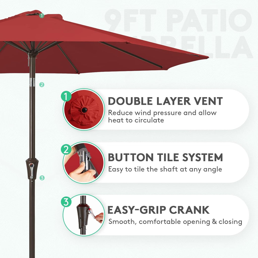 9FT Outdoor Patio Umbrella Outdoor Table Umbrella with Push Button Tilt and Crank, Market Umbrella 8 Sturdy Ribs UV