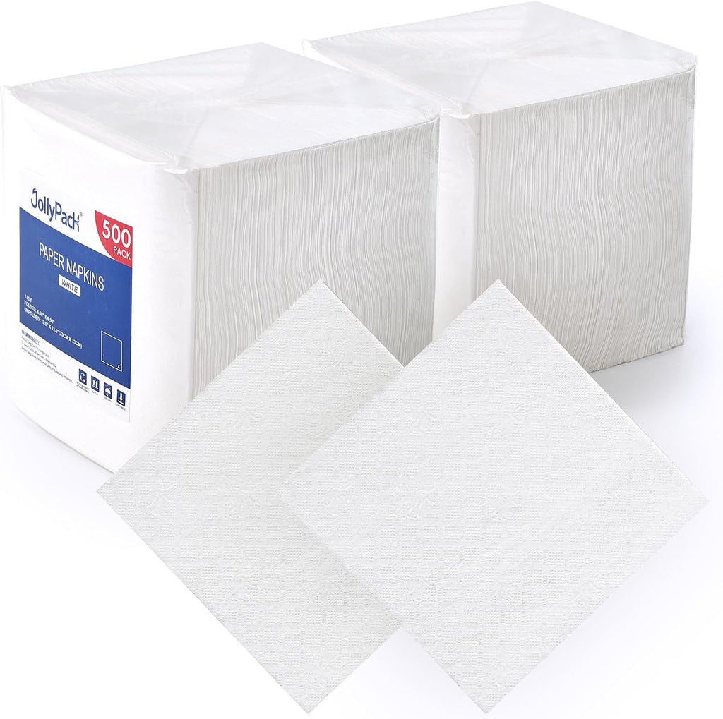 Disposable Paper Napkins, 1-Ply 6.5x6.5 Folded, 1000 Count, White