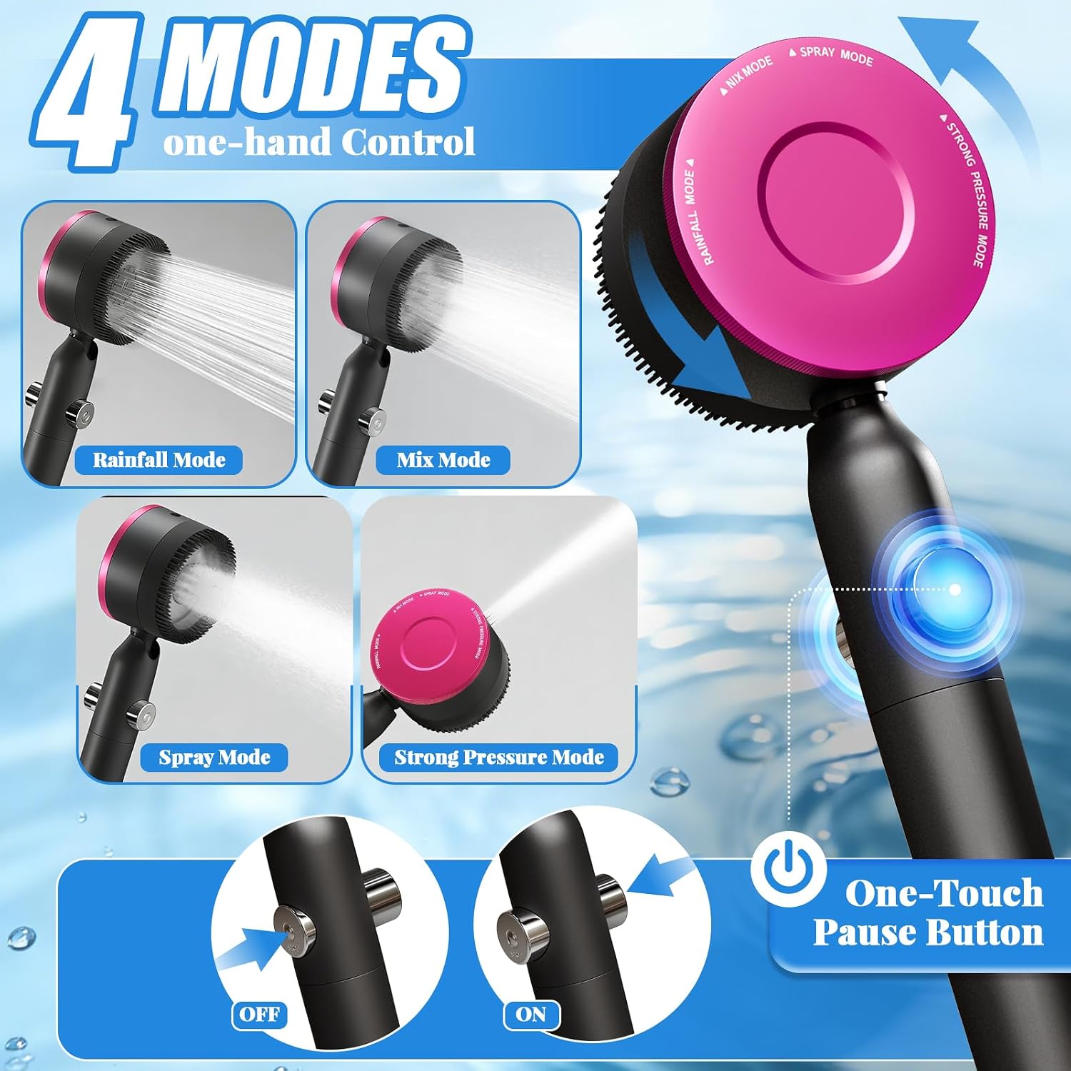 Filtered Handheld Shower Head, High Pressure Power Showerhead with 5 Filters & 59" Flexible Hose, 360° Rotating