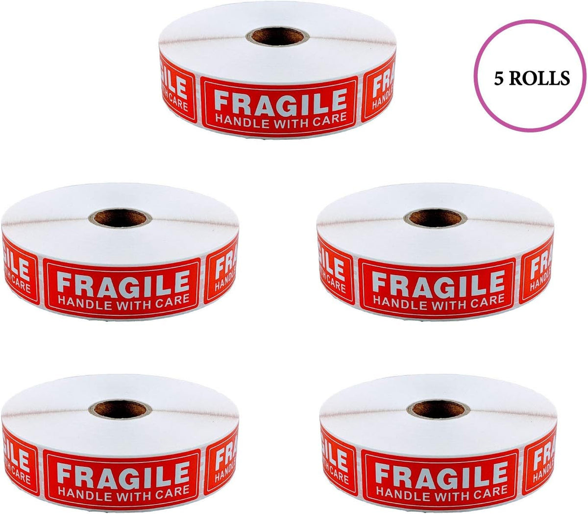 Fragile - Handle with Care Shipping Stickers, 1"x3", 1000 Per Roll (5 Rolls)