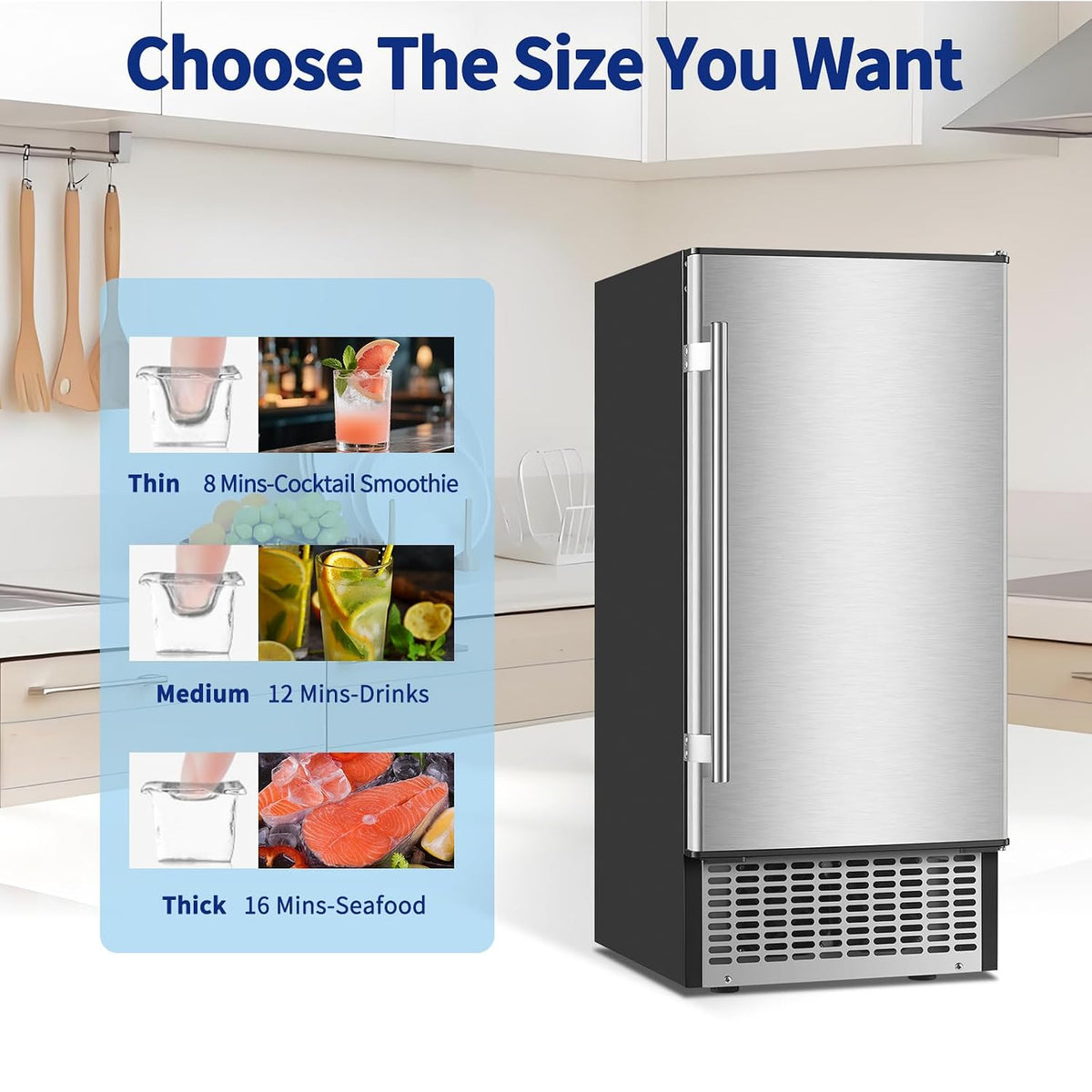 100LBS/24H Undercounter Ice Maker Machine with 30LBS Storage Bin