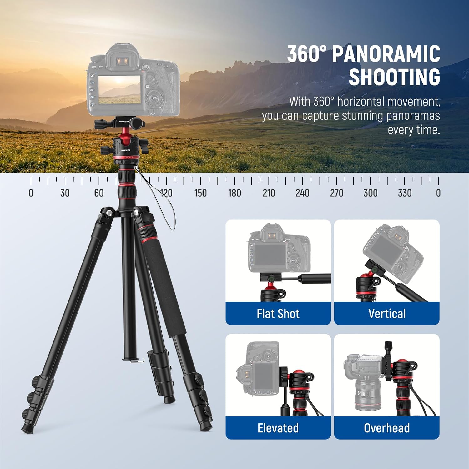 Basics Camera Tripod Monopod, 77" Compact Lightweight Travel DSLR Video Stand, 360° Ball Head, Arca Type QR Plate