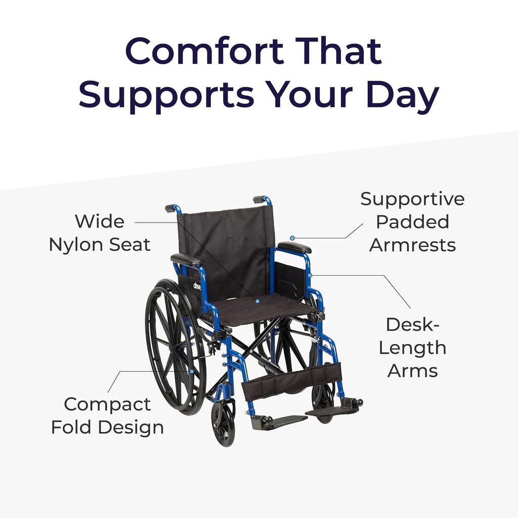 Blue Streak Lightweight Wheelchair, Footrests, 18" Seat