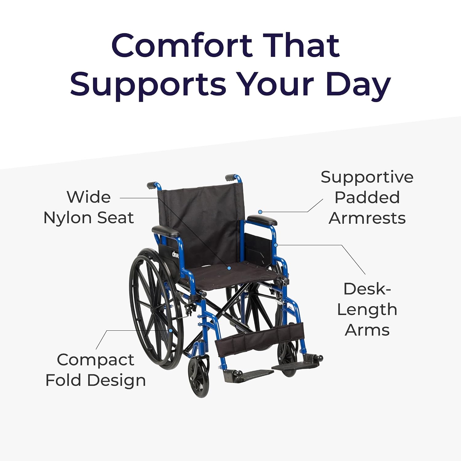 Blue Streak Lightweight Wheelchair, Footrests, 18" Seat