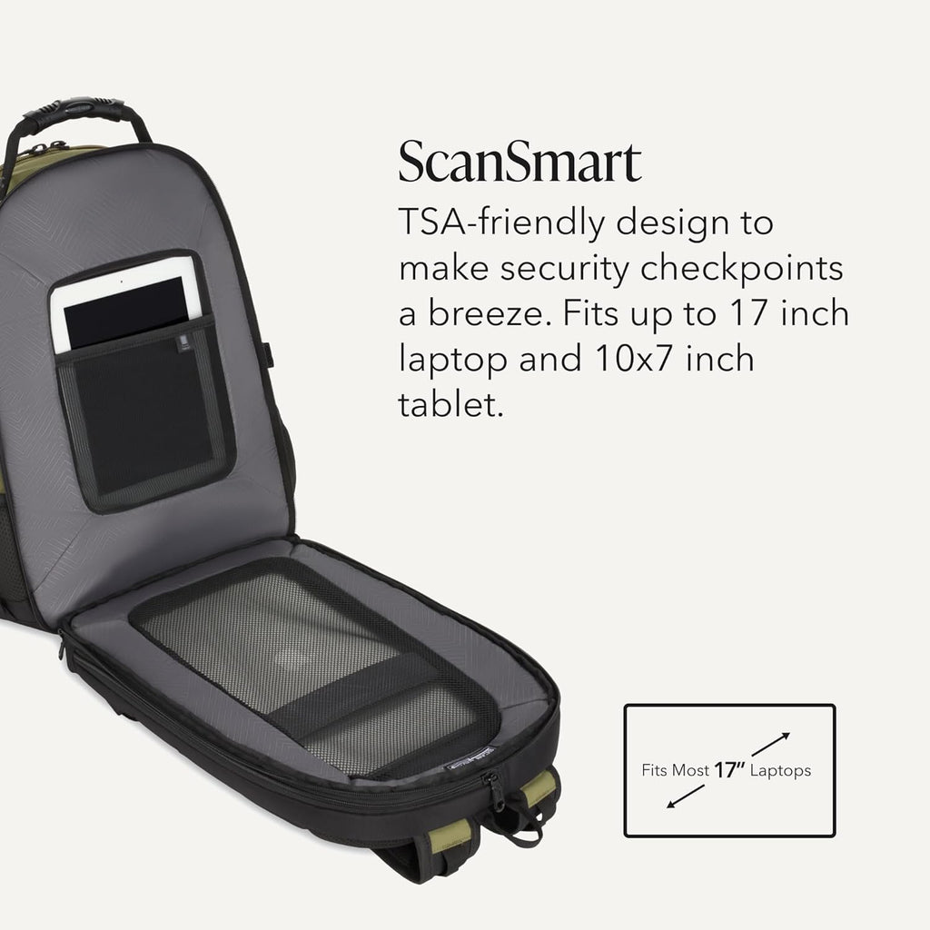 1900 ScanSmart Laptop Backpack, Fits Most 17-Inch Laptops, TSA-Friendly Lay-Flat Design, RFID Protection, and Tablet