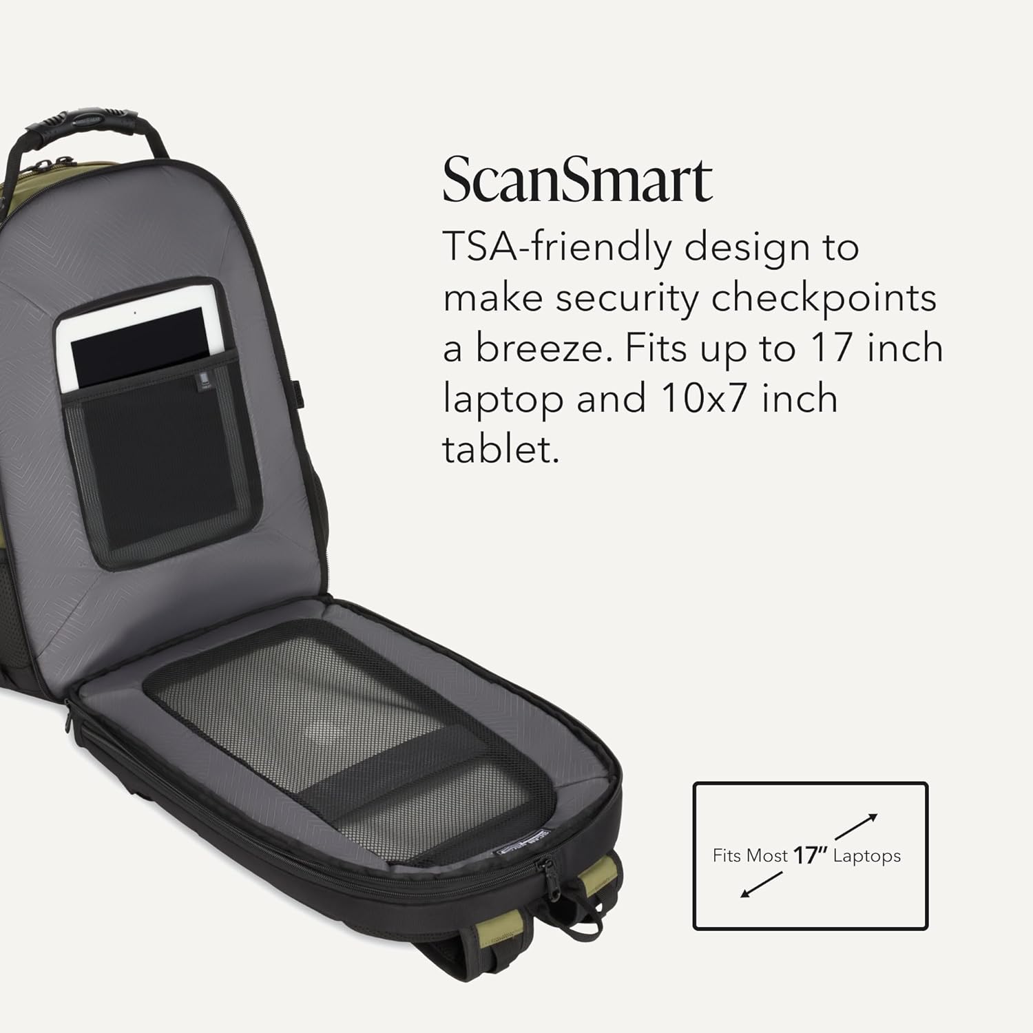1900 ScanSmart Laptop Backpack, Fits Most 17-Inch Laptops, TSA-Friendly Lay-Flat Design, RFID Protection, and Tablet