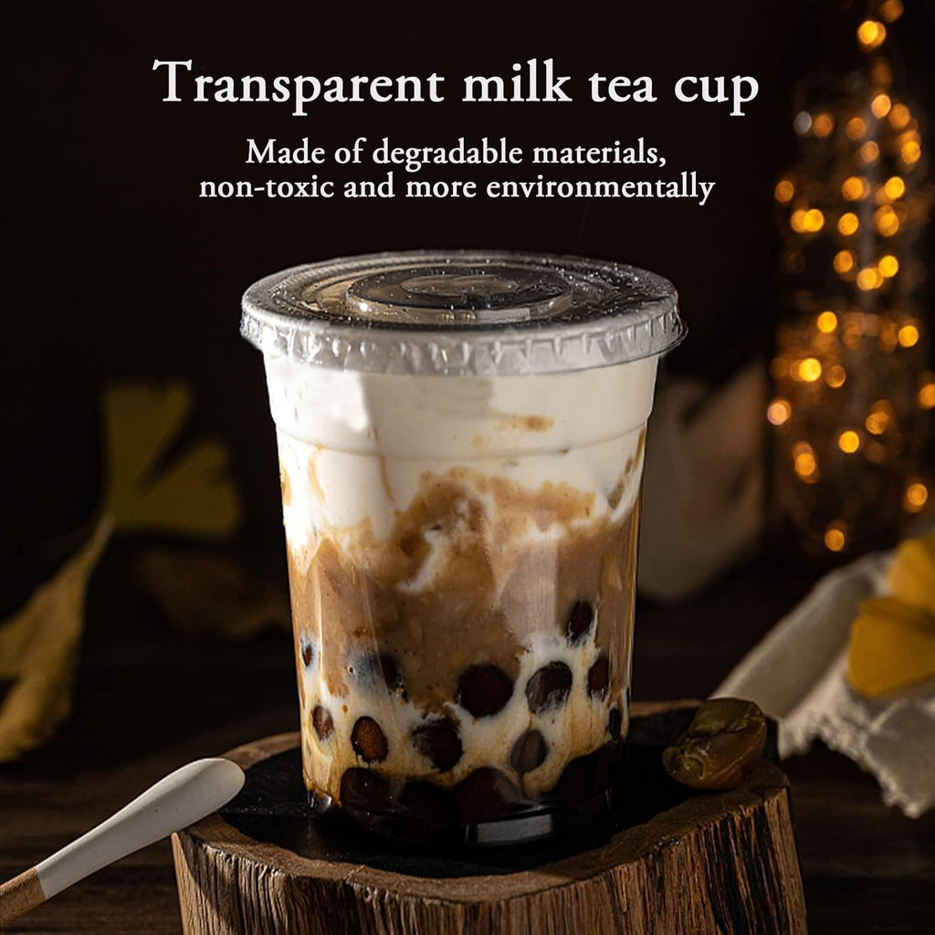 Iced Coffee Cups with Lids Straws, 50 Sets 16oz Plastic Boba Cups