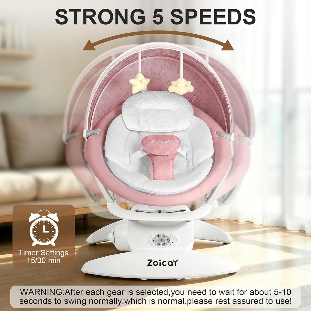 3-in-1 Baby Swings for Infants with Motion Detection and Canopy | Infant Swing with 360° Rotatable Seat, 5 Speeds & 3