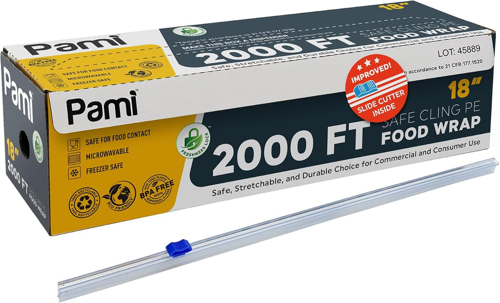 Plastic Food Wrap 18 in x 2000 ft with Slide Cutter,BPA Free,Microwave