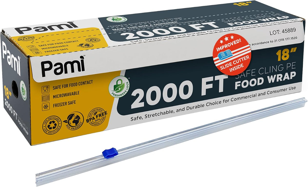 Plastic Food Wrap 18 in x 2000 ft with Slide Cutter,BPA Free,Microwave
